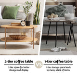 Artiss 2-Tier Round Wood Coffee Table Set of 2 — Pine — Allure Home Collections