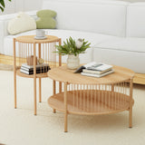 Artiss 2-Tier Round Wood Coffee Table Set of 2 — Pine — Allure Home Collections