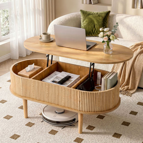 Yering natural wood lift top coffee table in a modern living room