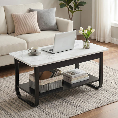 Gladysdale black marble coffee table in a modern living room