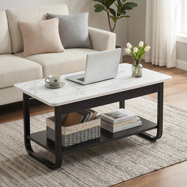 Gladysdale black marble coffee table in a modern living room