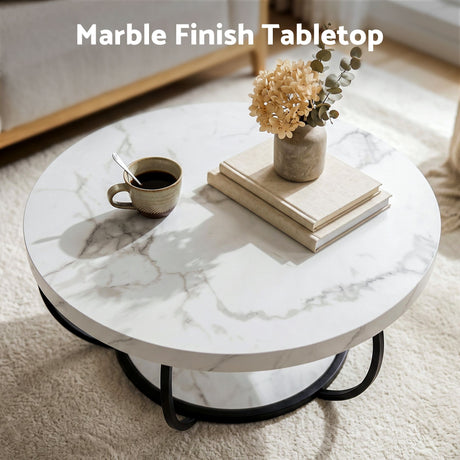 Tarrawarra Round Coffee Table, White and Black