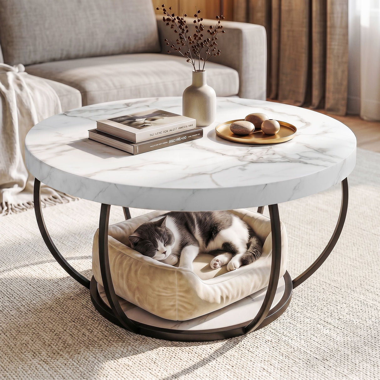 Tarrawarra Round Coffee Table, White and Black