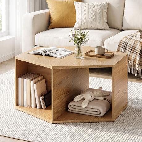 Warburton oak wood coffee table in a modern living room