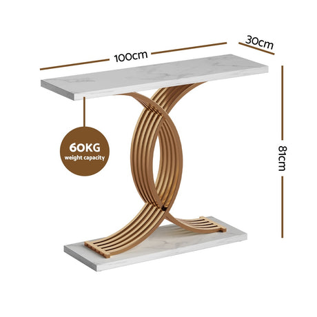 Artiss White and Gold Marble Effect Console Table