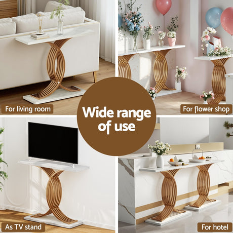 Artiss White and Gold Marble Effect Console Table