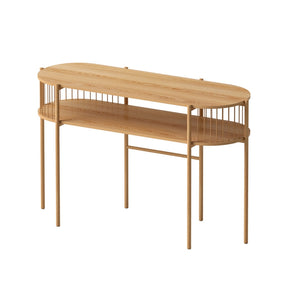 Ravenna pine two tier console table with storage shelf