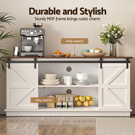 Alawoona 2 Door Buffet Sideboard, White and Walnut