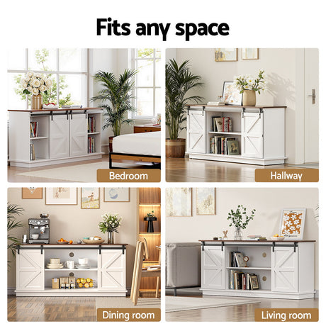 Alawoona 2 Door Buffet Sideboard, White and Walnut