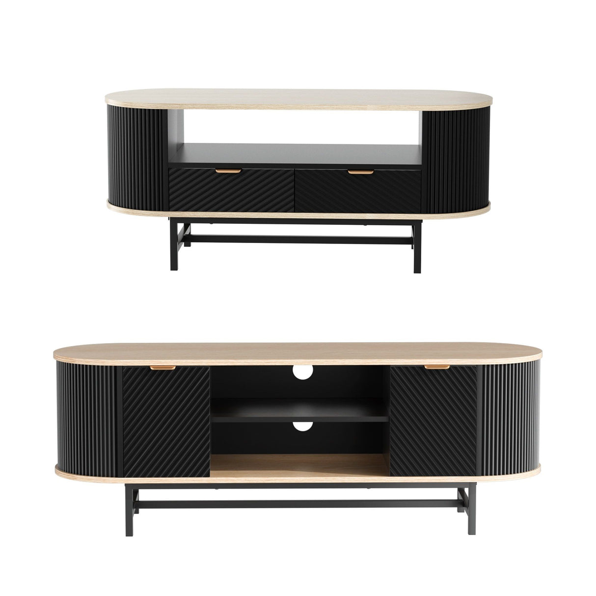 Beaconsfield 140cm TV Unit and Coffee Table Set, Black and Pine