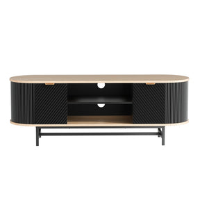 Campbell Town two tone black and pine TV unit in a modern living room