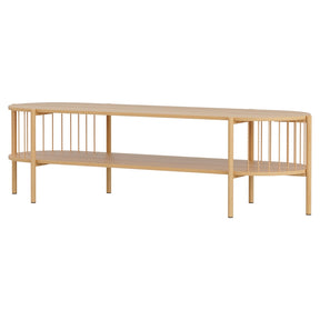 Kettering 148cm pine TV unit with open shelf and rope profile bars in a coastal living room