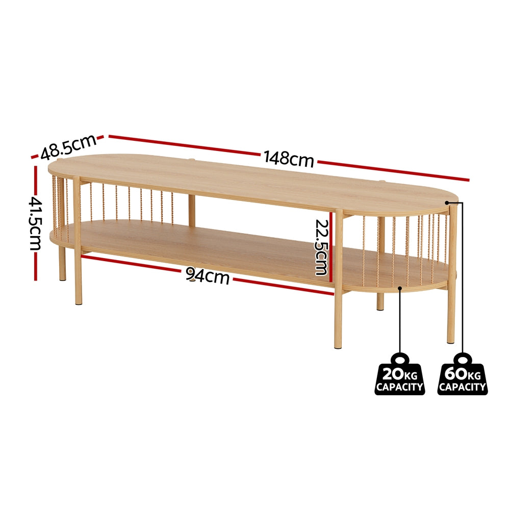 Artiss 148cm Pine TV Unit with Open Shelf and Rope Profile Bars — Allure Home Collections
