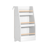 Kids Bookshelf with Display Rails, 3 Tier White