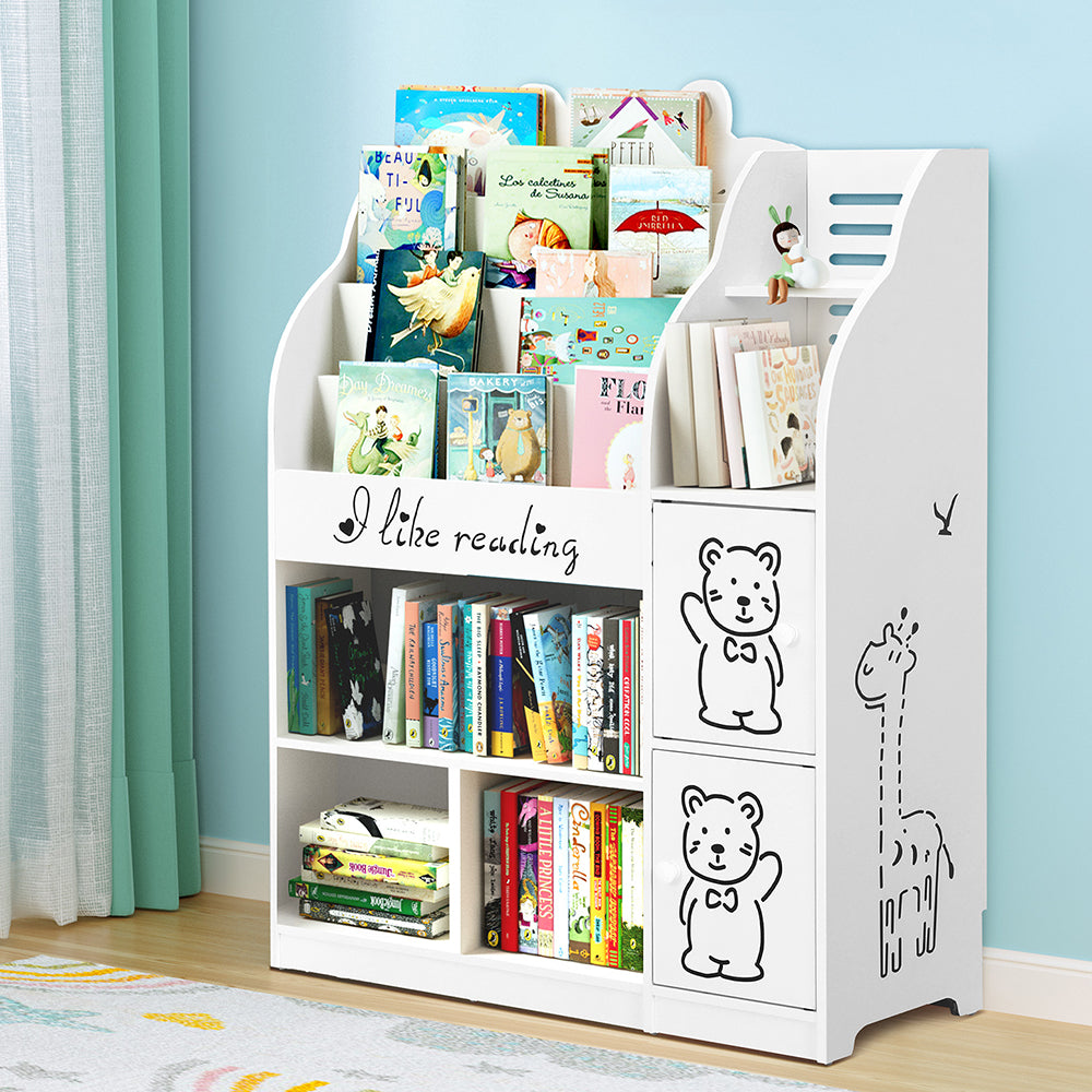 Kids Bookshelf with Storage Cabinets, 4 Tier White