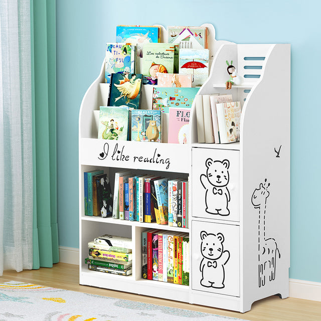 Kids Bookshelf with Storage Cabinets, 4 Tier White