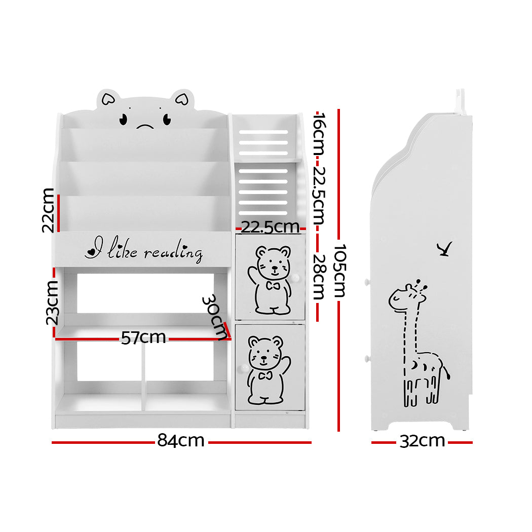Kids Bookshelf with Storage Cabinets, 4 Tier White