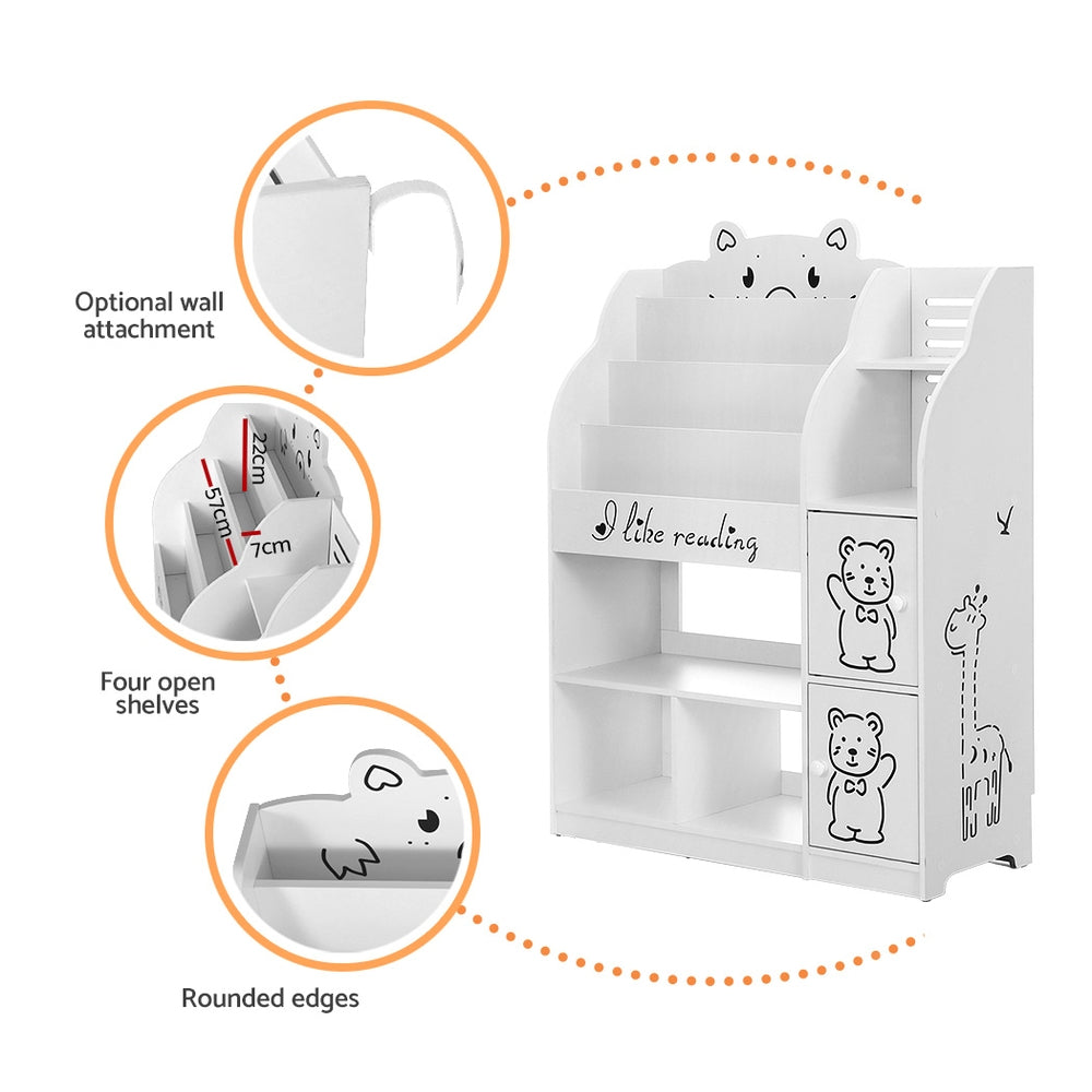 Kids Bookshelf with Storage Cabinets, 4 Tier White