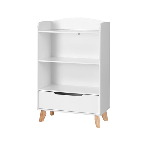 Kids Bookshelf with Storage Drawer, 3 Tier White