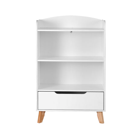 Kids Bookshelf with Storage Drawer, 3 Tier White