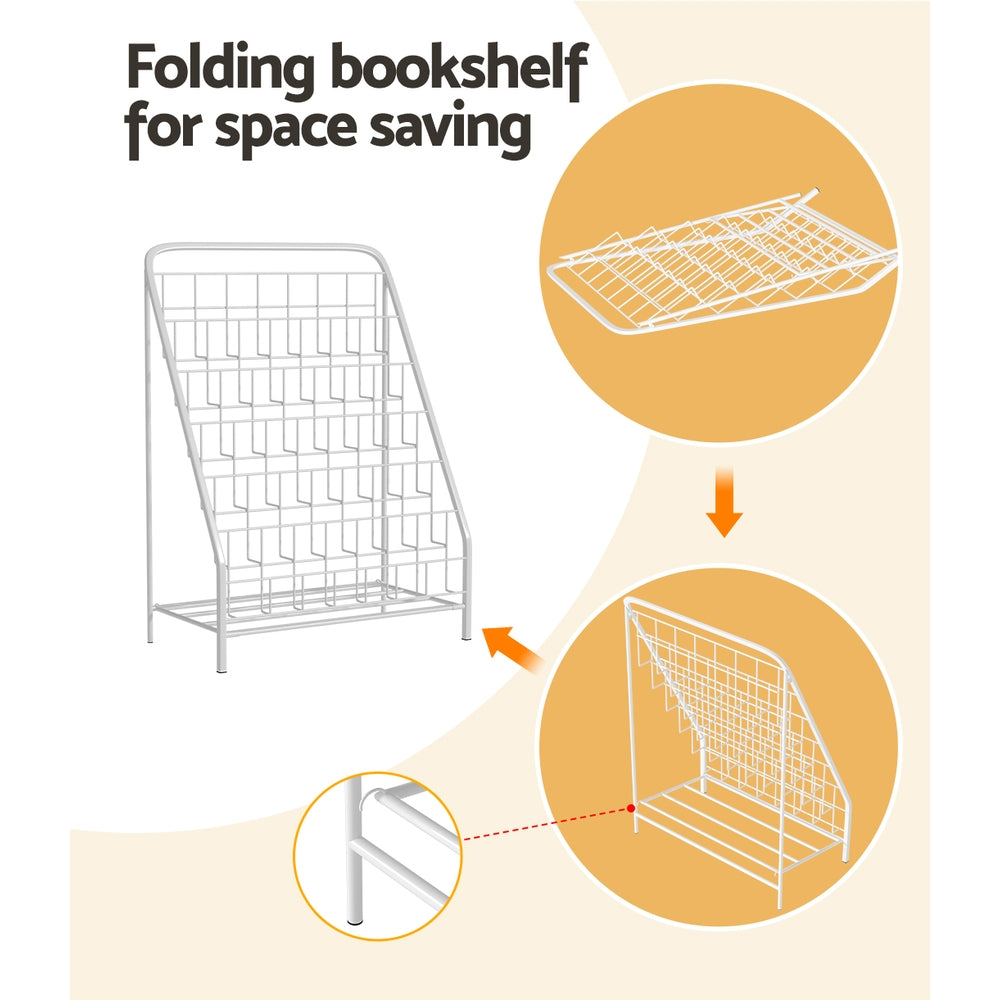 Kids Foldable Bookshelf, 6 Tier White
