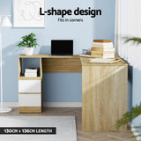 Artiss L-Shaped 136cm Computer Desk with Drawers Oak — Allure Home Collections