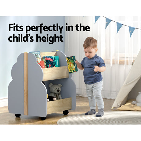 Kids Tree Bookshelf with Wheels, Grey