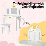 Keezi Kids Dressing Table Vanity Makeup Chair Set Wooden 3 Mirror Drawer White
