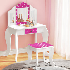 Canungra pink kids dressing table and chair set with three panel folding mirror