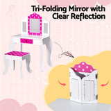 Keezi Kids Dressing Table and Chair Set — Pink, Three-Panel Folding Mirror and Drawer — Allure Home Collections
