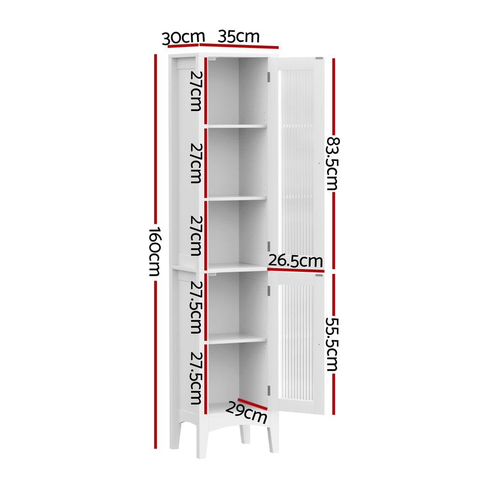 Compton Slim Glass Door Bathroom Tallboy, White image 3