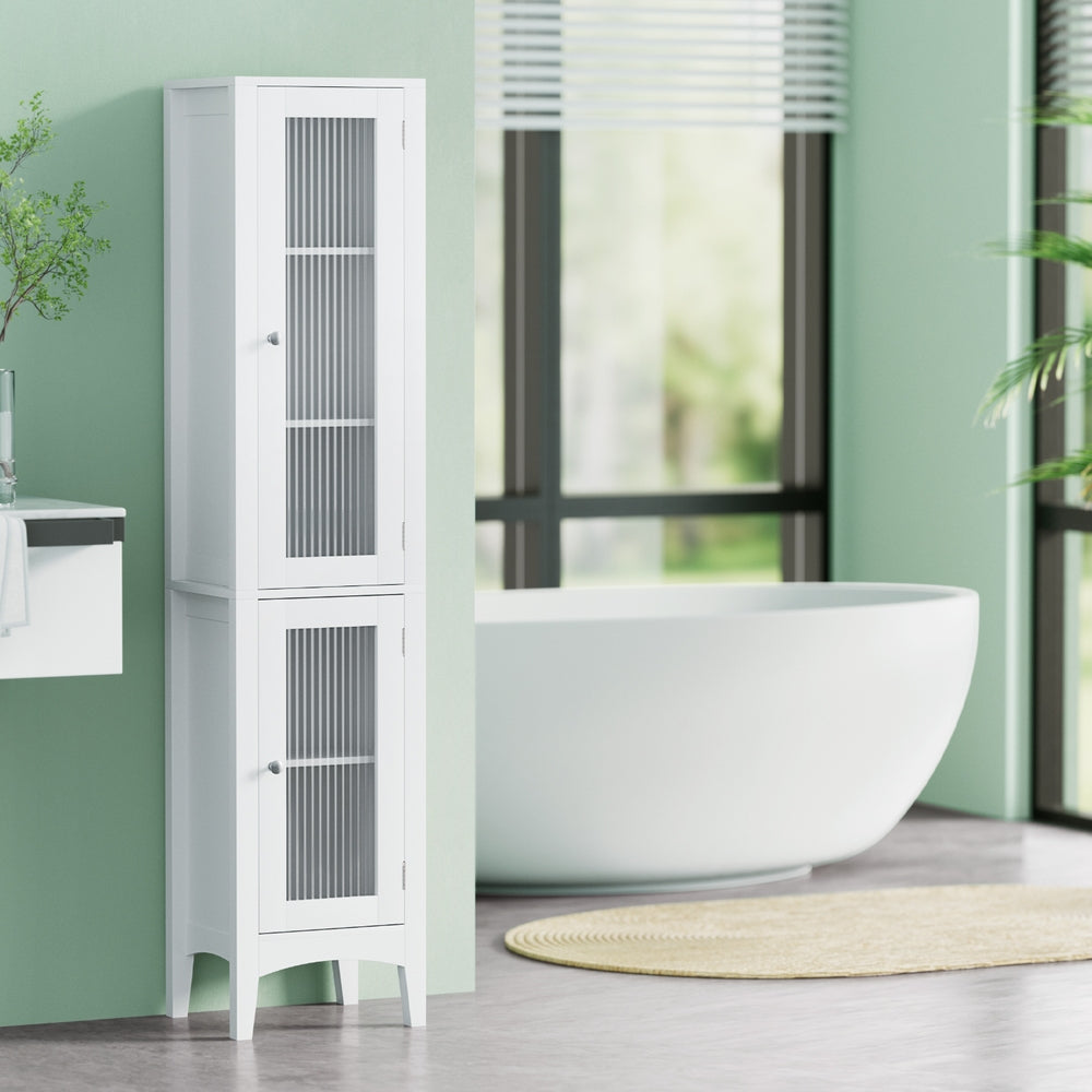 Compton Slim Glass Door Bathroom Tallboy, White image 1