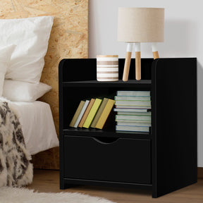 Wilsons Creek Bedside Table with Drawer and Shelf, Black