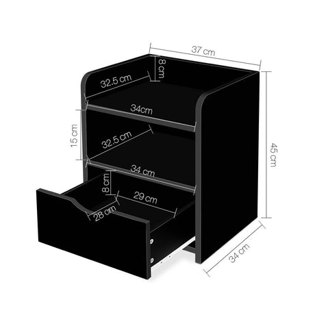Wilsons Creek Bedside Table with Drawer and Shelf, Black