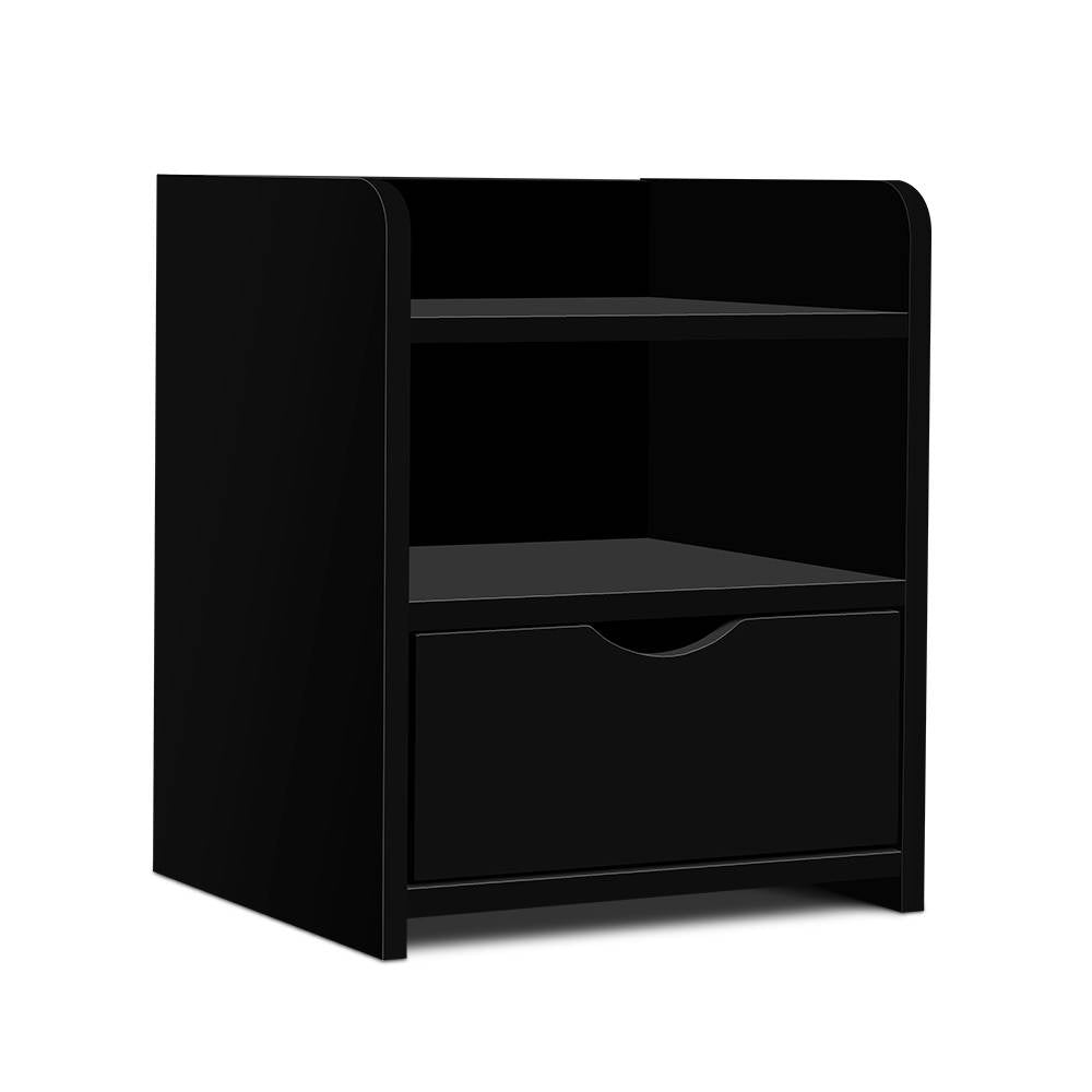 Wilsons Creek Bedside Table with Drawer and Shelf, Black