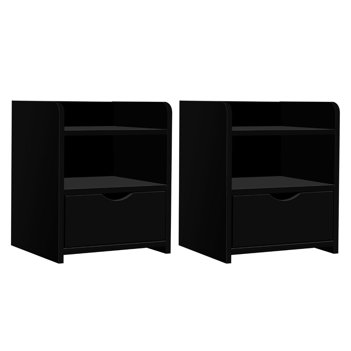 Wilsons Creek Bedside Table with Drawer and Shelf, Black 2pcs