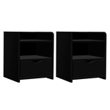 Wilsons Creek Bedside Table with Drawer and Shelf, Black 2pcs