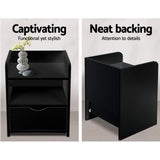 Wilsons Creek Bedside Table with Drawer and Shelf, Black 2pcs