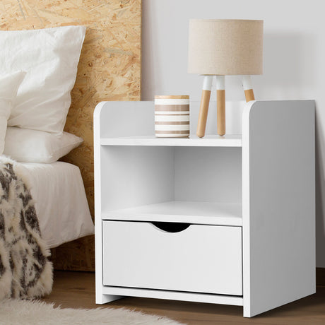 Wilsons Creek Bedside Table with Drawer and Shelf, White