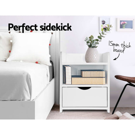 Artiss FARA Bedside Table with 1 Drawer and Shelf in White — Allure Home Collections
