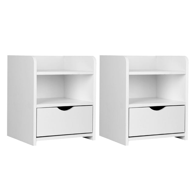 Wilsons Creek Bedside Table with Drawer and Shelf, White 2pcs