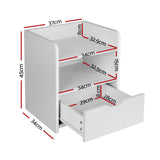 Wilsons Creek Bedside Table with Drawer and Shelf, White 2pcs