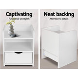 Wilsons Creek Bedside Table with Drawer and Shelf, White 2pcs