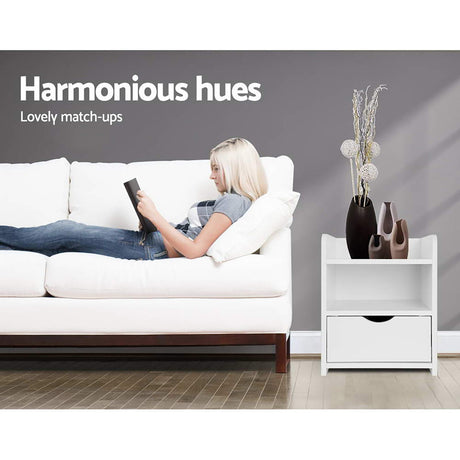 Wilsons Creek Bedside Table with Drawer and Shelf, White 2pcs
