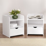Wilsons Creek Bedside Table with Drawer and Shelf, White 2pcs