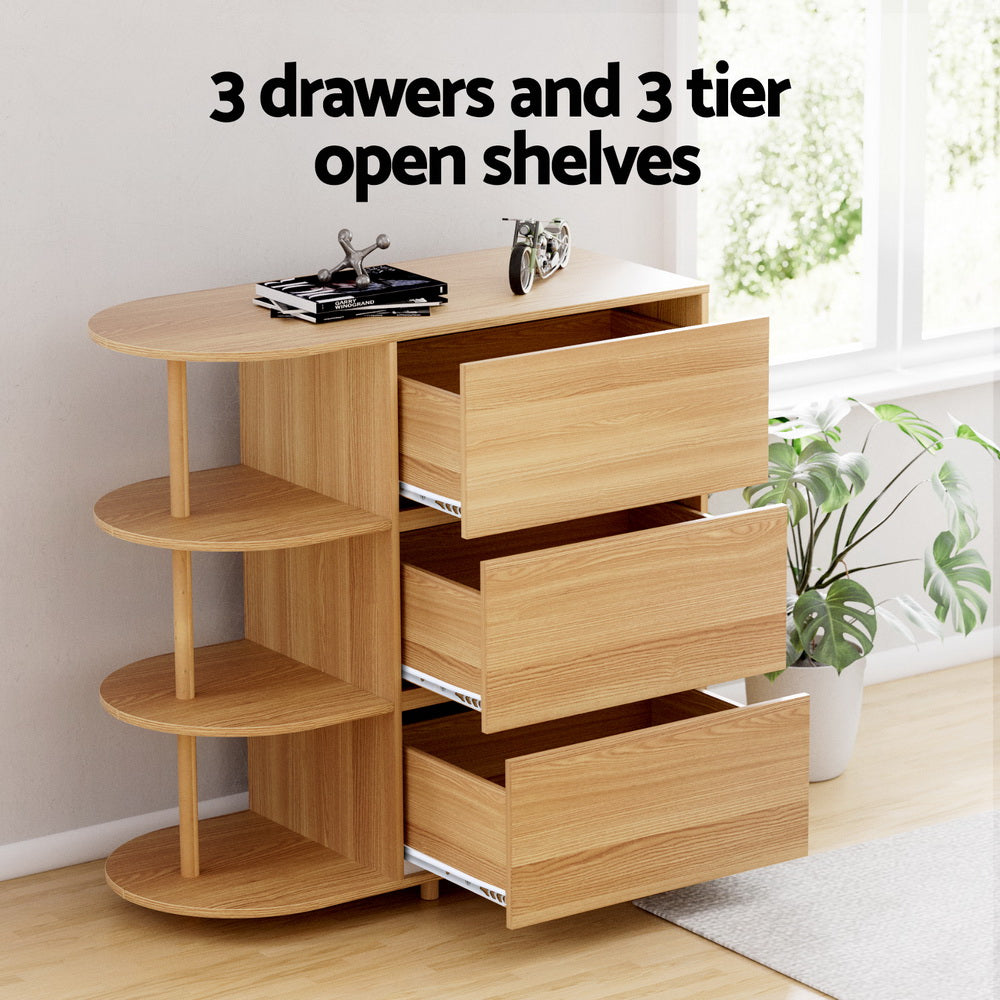 Artiss 3-Drawer Storage Cabinet with 3 Open Shelves in Pine — Allure Home Collections