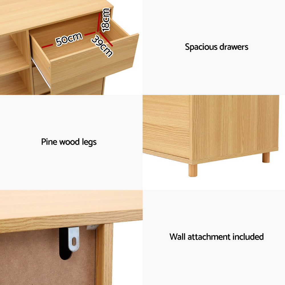 Artiss 3-Drawer Storage Cabinet with 3 Open Shelves in Pine — Allure Home Collections