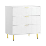 Artiss 3-Drawer Lowboy Cabinet in White — Carved Pattern with Metal Handles — Allure Home Collections
