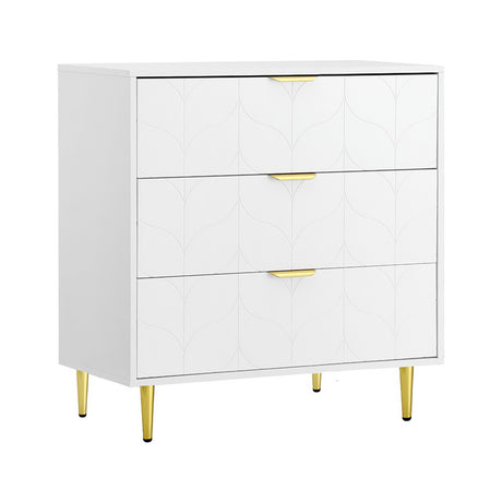 Artiss 3-Drawer Lowboy Cabinet in White — Carved Pattern with Metal Handles — Allure Home Collections
