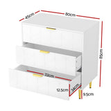 Artiss 3-Drawer Lowboy Cabinet in White — Carved Pattern with Metal Handles — Allure Home Collections